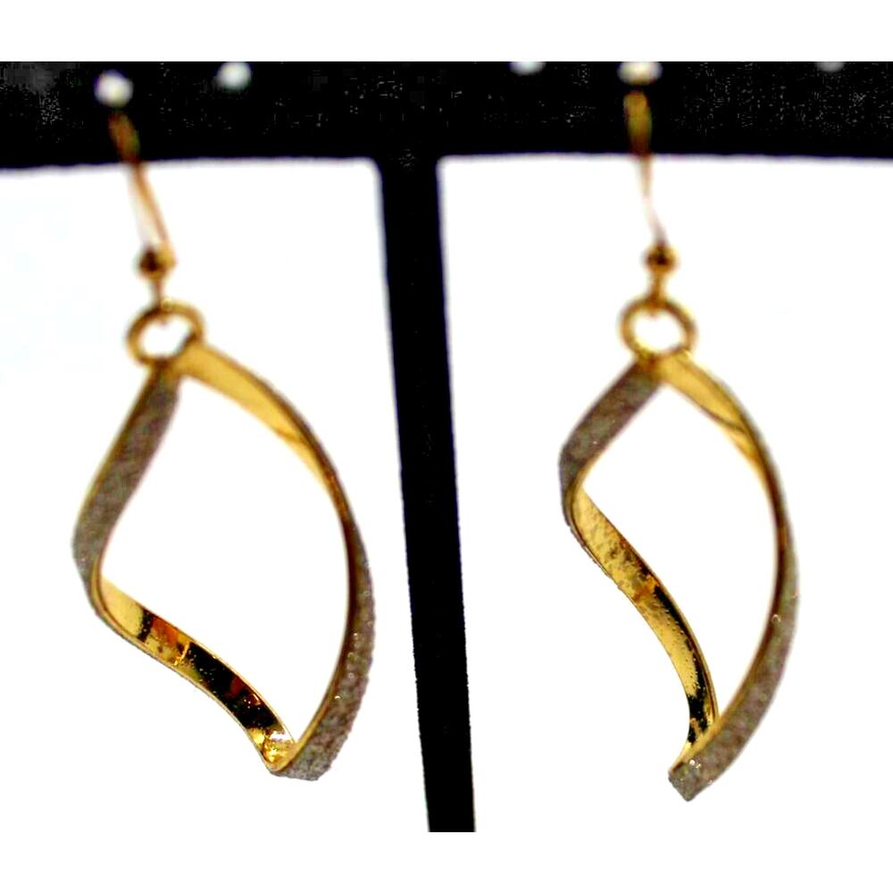 Sparkle Dust Twisted Hoop Earrings • Goldtone • Classic & Simple • Drop • Hook - Picture 2 of 4